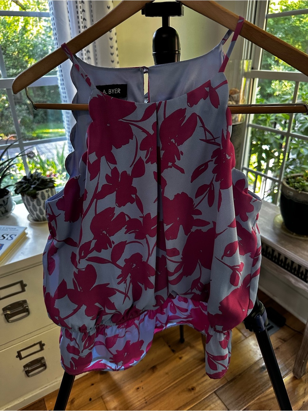 A. Byer Light Blue Floral Spaghetti-Strap Camisole with Pink Blooms